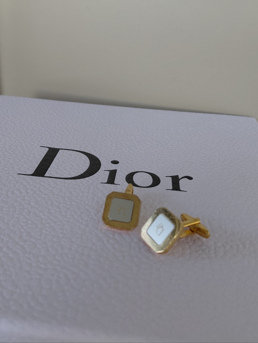 Dior Gold and White Square Logo Cufflinks - Picture 2 of 3